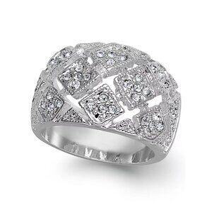 Charter Club Silver-plated Pave Crystal Basket Weave Wide Band Ring - 10